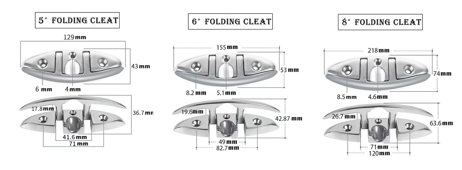 Folding cleat size drawing