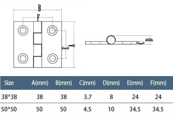 Square type Flat Folding Hinge drawing